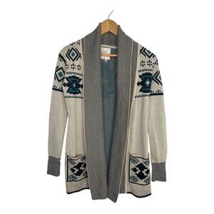 Between Me & You 100% Cotton Tight Knit Aztec Print Open Front Womens Sweater XS